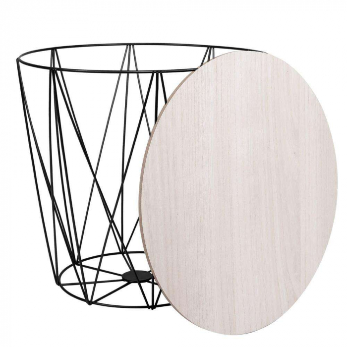 MASA ROTUNDA CU COS DEPOZITARE, MDF, BAZA METALICA, NEGRU SI NATUR, 24/35X35 CM, SPRINGOS [4]