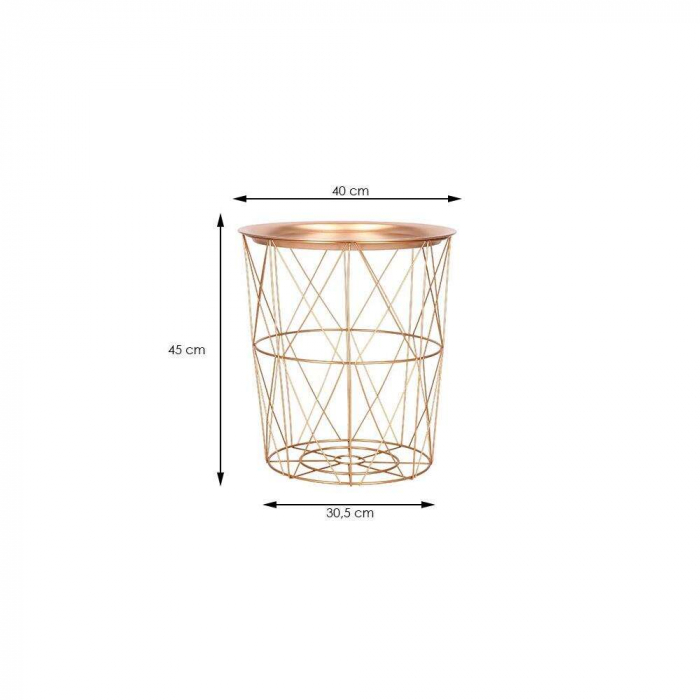MASA ROTUNDA CU COS DEPOZITARE, METALICA, AURIU ROZ, 30.5/40X45 CM, LOFT, SPRINGOS [2]