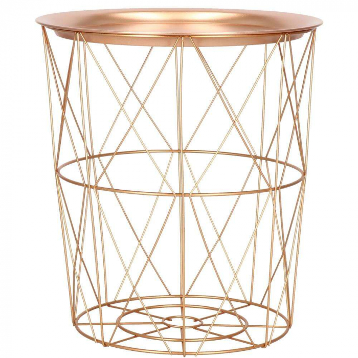 MASA ROTUNDA CU COS DEPOZITARE, METALICA, AURIU ROZ, 30.5/40X45 CM, LOFT, SPRINGOS [4]