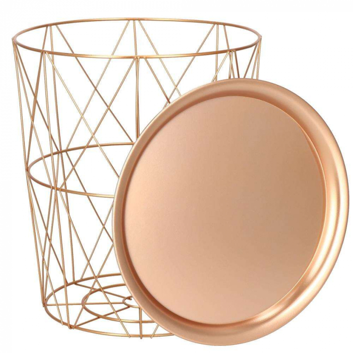 MASA ROTUNDA CU COS DEPOZITARE, METALICA, AURIU ROZ, 30.5/40X45 CM, LOFT, SPRINGOS [7]