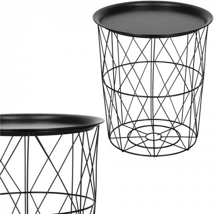 MASA ROTUNDA CU COS DEPOZITARE, METALICA, NEGRU, 26.5/35X40 CM, LOFT, SPRINGOS [7]