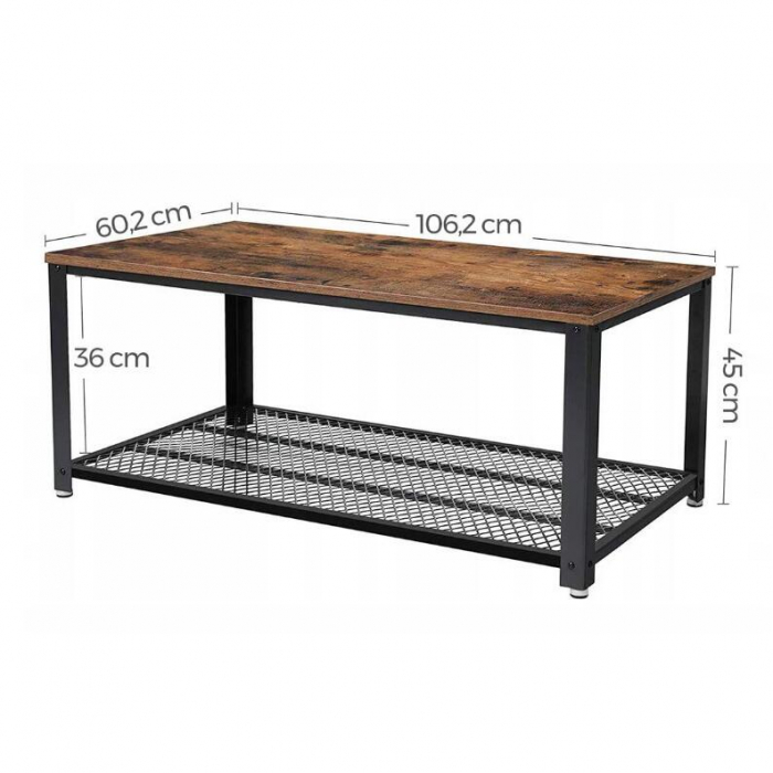 MASUTA CAFEA, VASAGLE, CU RAFT DEPOZITARE, DREPTUNGHIULARA, PAL SI METAL, MARO RUSTIC, 106.2X60.2X45 CM [4]