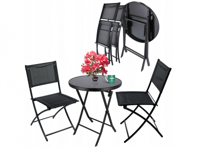 MOBILIER PLIABIL PENTRU BALCON, GRADINA, TERASA AZAY INTERIORS, 2 SCAUNE SI O MASA [1]