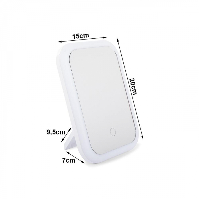 OGLINDA COSMETICA, VERK GROUP, CU LED, UNGHI REGLABIL, 3XAA, USB, ALBA, 15X7X20 CM [9]