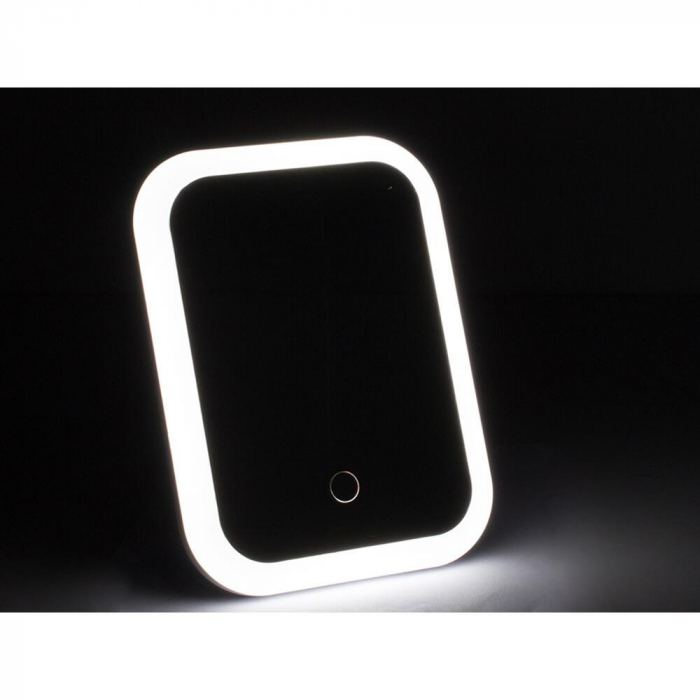 OGLINDA COSMETICA, VERK GROUP, CU LED, UNGHI REGLABIL, 3XAA, USB, ALBA, 15X7X20 CM [10]