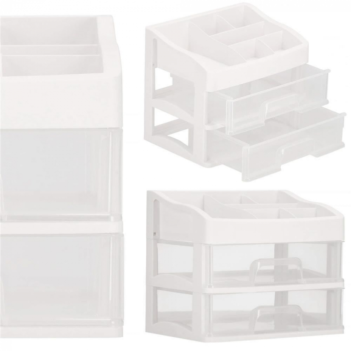 ORGANIZATOR COSMETICE, PLASTIC, 3 NIVELURI, 2 SERTARE, ALB, 20X16.5X23 CM, SPRINGOS [14]