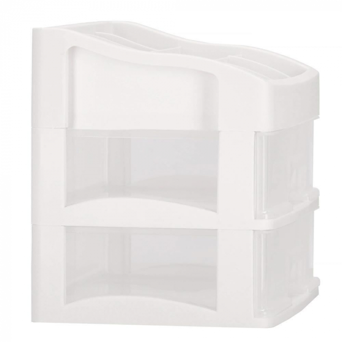 ORGANIZATOR COSMETICE, PLASTIC, 3 NIVELURI, 2 SERTARE, ALB, 20X16.5X23 CM, SPRINGOS [12]