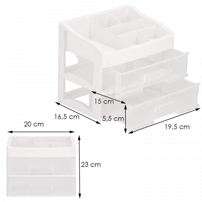 ORGANIZATOR COSMETICE, PLASTIC, 3 NIVELURI, 2 SERTARE, ALB, 20X16.5X23 CM, SPRINGOS [2]