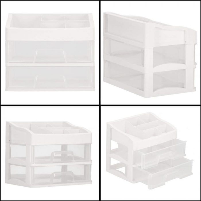 ORGANIZATOR COSMETICE, PLASTIC, 3 NIVELURI, 2 SERTARE, ALB, 20X16.5X23 CM, SPRINGOS [8]