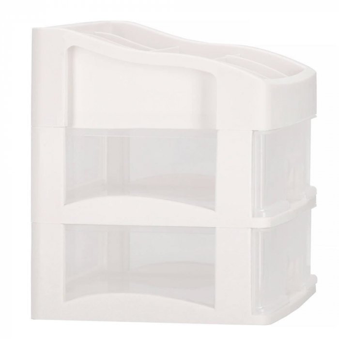 ORGANIZATOR COSMETICE, PLASTIC, 3 NIVELURI, 2 SERTARE, ALB, 30X25X34 CM, SPRINGOS [10]