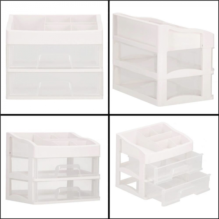 ORGANIZATOR COSMETICE, PLASTIC, 3 NIVELURI, 2 SERTARE, ALB, 30X25X34 CM, SPRINGOS [6]