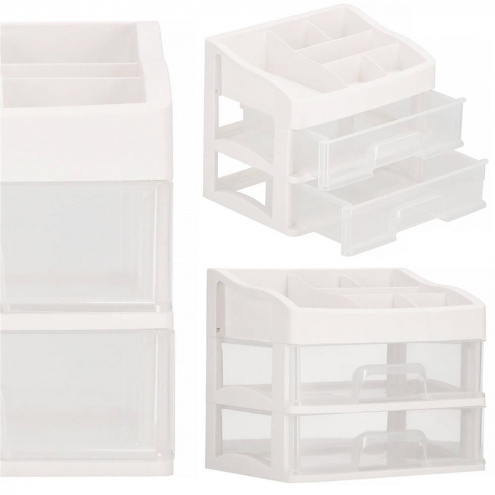 ORGANIZATOR COSMETICE, PLASTIC, 3 NIVELURI, 2 SERTARE, ALB, 30X25X34 CM, SPRINGOS [14]
