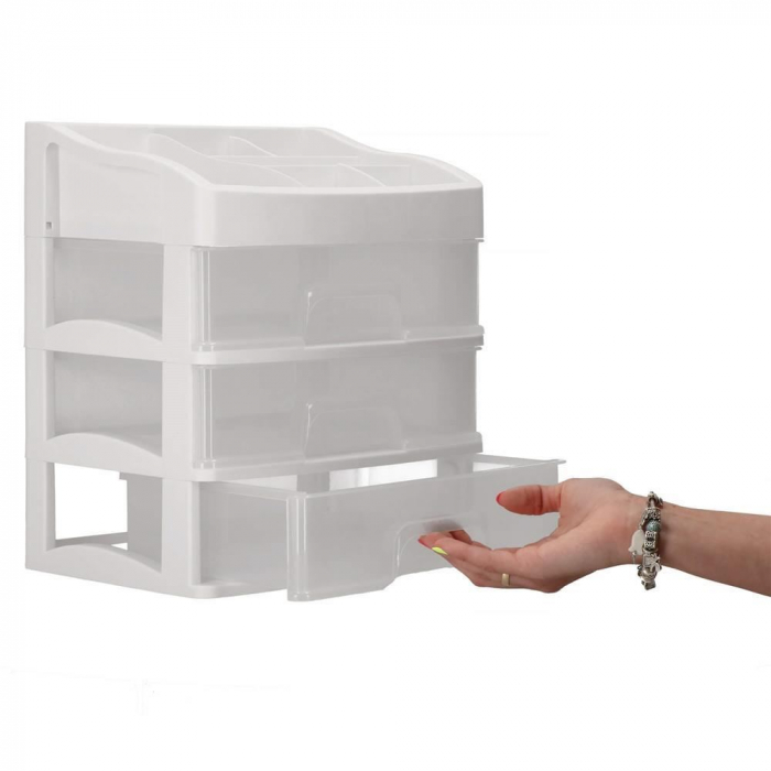 ORGANIZATOR COSMETICE, PLASTIC, 4 NIVELURI, 3 SERTARE, ALB, 23.3X17X26.5 CM, SPRINGOS [7]