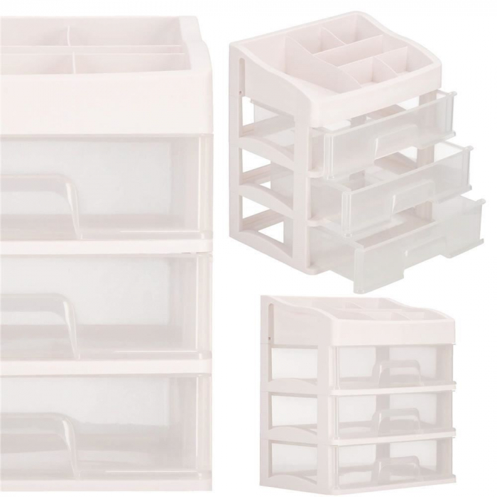 ORGANIZATOR COSMETICE, PLASTIC, 4 NIVELURI, 3 SERTARE, ALB, 34X25X40 CM, SPRINGOS [16]