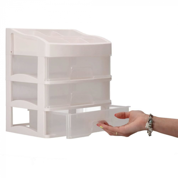 ORGANIZATOR COSMETICE, PLASTIC, 4 NIVELURI, 3 SERTARE, ALB, 34X25X40 CM, SPRINGOS [10]