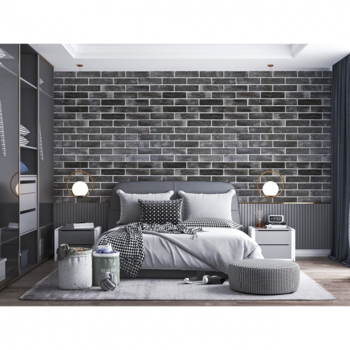 PANOU DECORATIV, PVC, MODEL CARAMIDA 3D, NEGRU, 96X48.5CM [3]