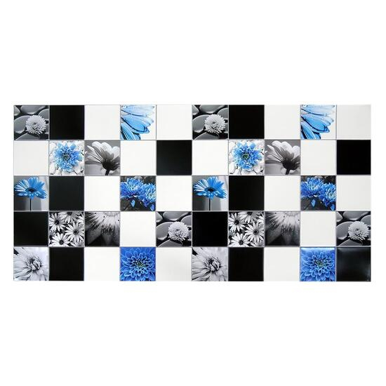 PANOU DECORATIV, PVC, MODEL FLORAL, ALB, NEGRU SI ALBASTRU, 96X48.5 CM [1]