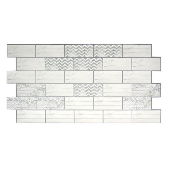 PANOU DECORATIV, PVC, MODEL MARMURA 3D, ALB CU FLORI, 96X48.5CM [1]