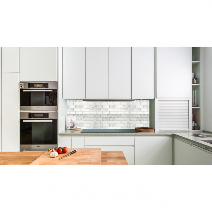 PANOU DECORATIV, PVC, MODEL MARMURA 3D, ALB CU FLORI, 96X48.5CM [2]