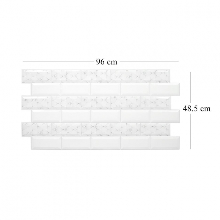 PANOU DECORATIV, PVC, MODEL MARMURA 3D, ALB CU PETALE, 96X48.5CM [4]