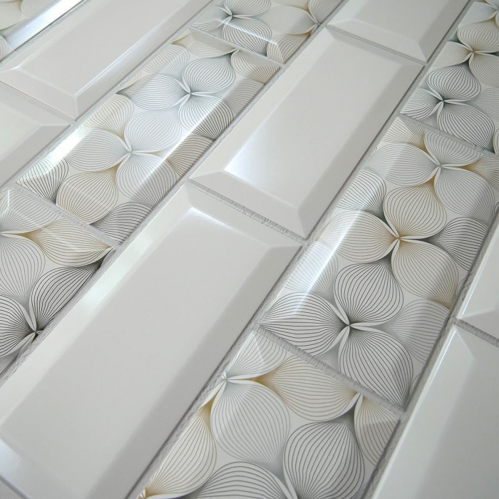 PANOU DECORATIV, PVC, MODEL MARMURA 3D, ALB CU PETALE, 96X48.5CM [6]