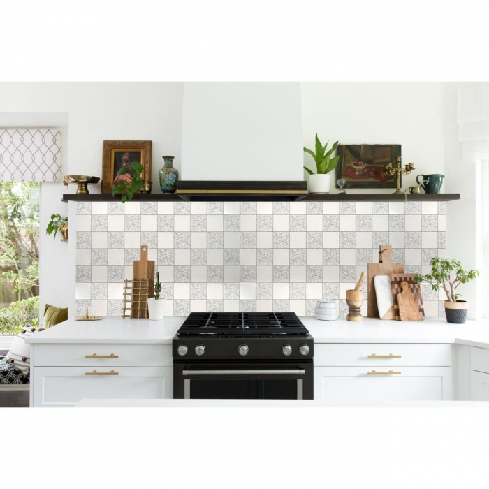PANOU DECORATIV, PVC, MODEL MARMURA, ALB SI GRI, 96X48.5CM [2]