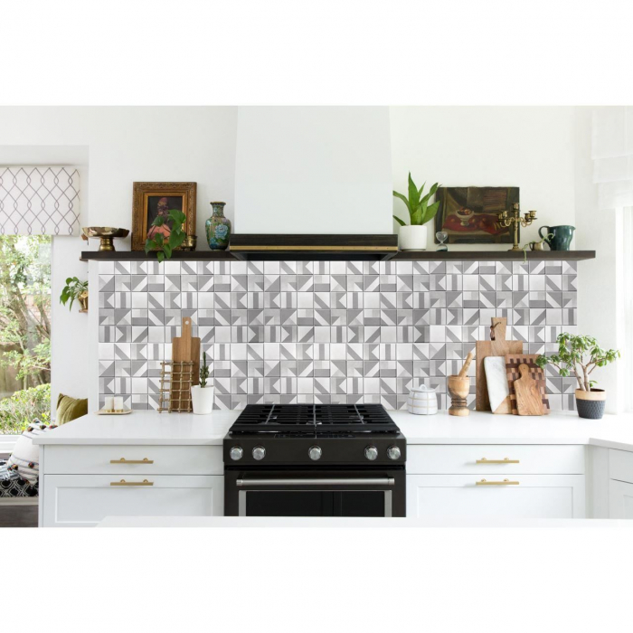 PANOU DECORATIV, PVC, MODEL MARMURA, GEOMETRIC, ALB SI GRI, 96X48.5CM [4]