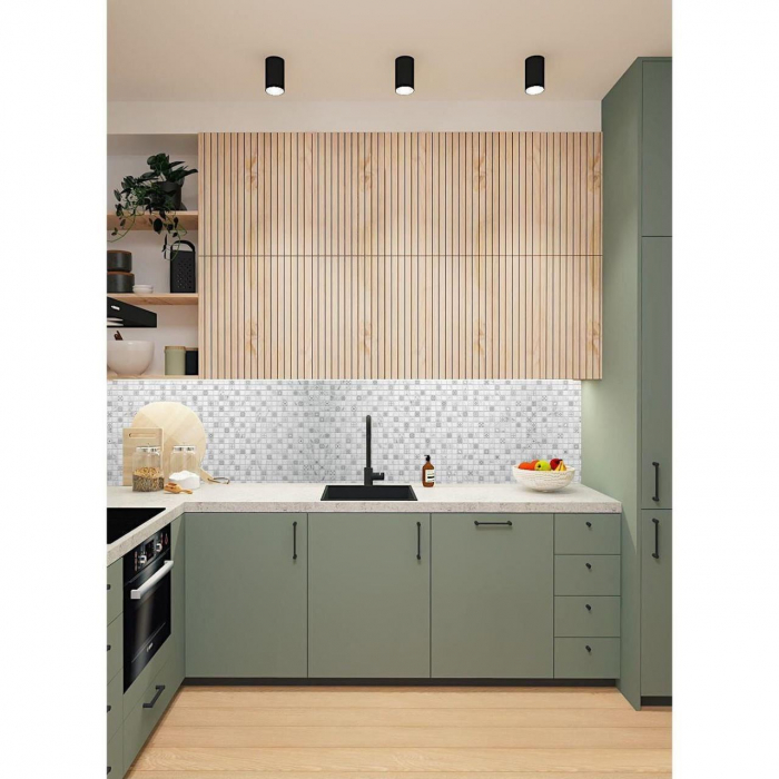 PANOU DECORATIV, PVC, MODEL MOZAIC, NUANTE GRI SI ALB, 96X48.5CM [3]