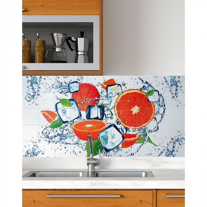 PANOU DECORATIV, PVC, MODEL PORTOCALE, ALB SI PORTOCALIU, 96X48.5 CM [4]