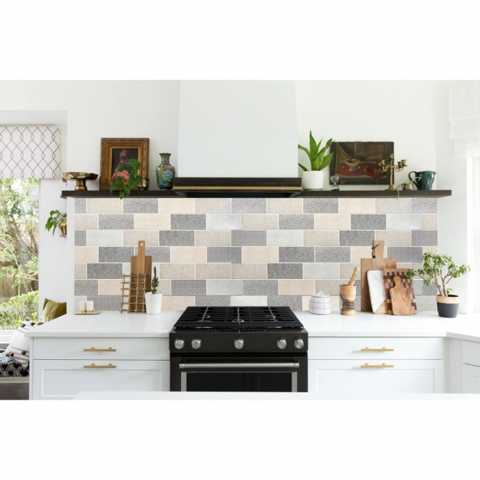 PANOU DECORATIV, PVC, MODEL TEXTIL 3D, NUANTE GRI PASTEL, 96X48.5CM [2]