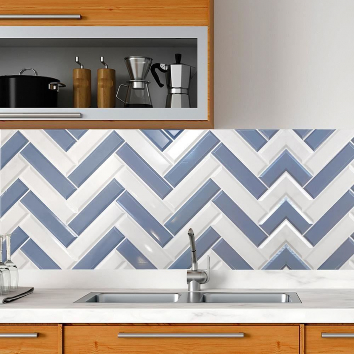PANOU DECORATIV, PVC, MODEL ZIG-ZAG 3D, ALB-ALBASTRU, 96X48.5CM [3]