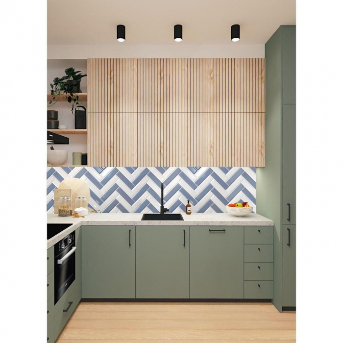 PANOU DECORATIV, PVC, MODEL ZIG-ZAG 3D, ALB-ALBASTRU, 96X48.5CM [4]