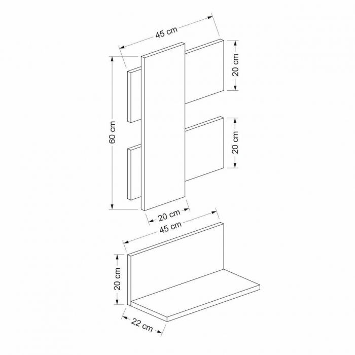 RAFT DE PERETE SUSPENDAT, PAL MELAMINAT, NATUR SI ANTRACIT, 45X22X20 CM/45X60 CM, BELLA, MINAR [2]