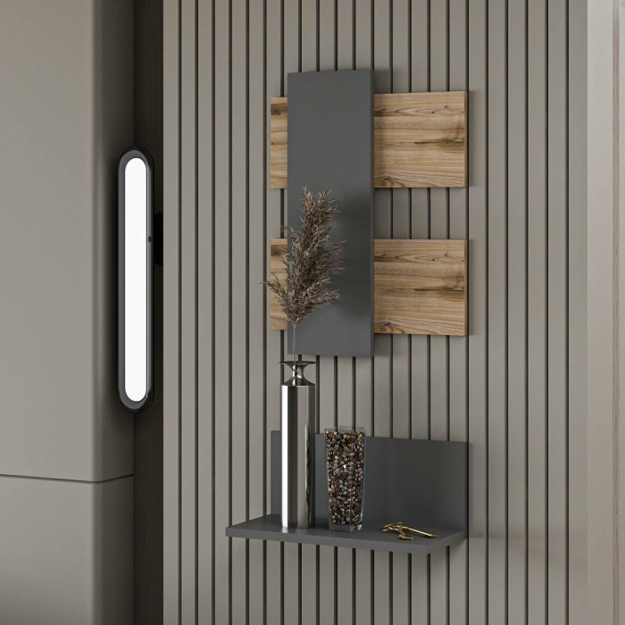 RAFT DE PERETE SUSPENDAT, PAL MELAMINAT, NATUR SI ANTRACIT, 45X22X20 CM/45X60 CM, BELLA, MINAR [6]
