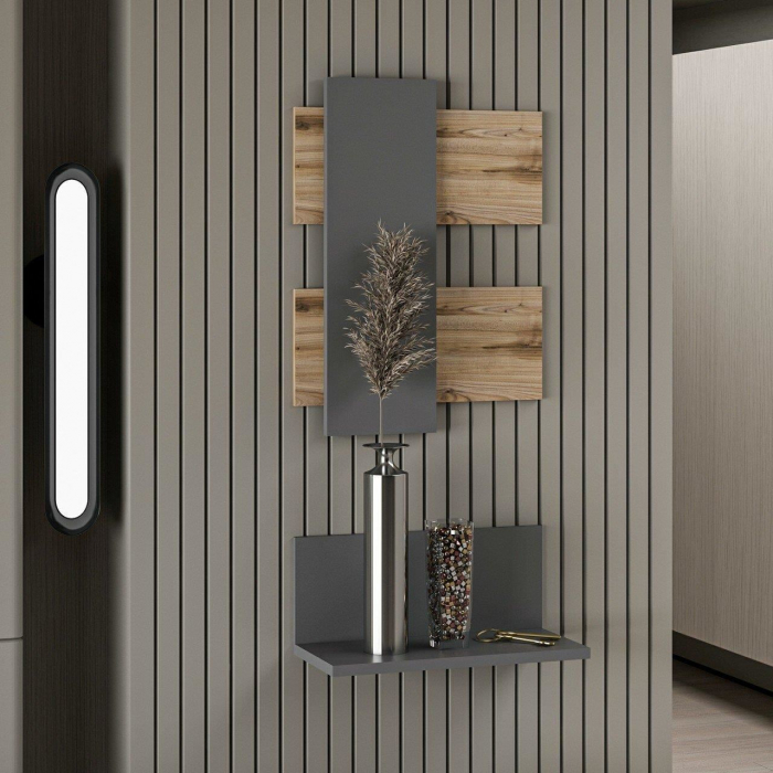 RAFT DE PERETE SUSPENDAT, PAL MELAMINAT, NATUR SI ANTRACIT, 45X22X20 CM/45X60 CM, BELLA, MINAR [7]