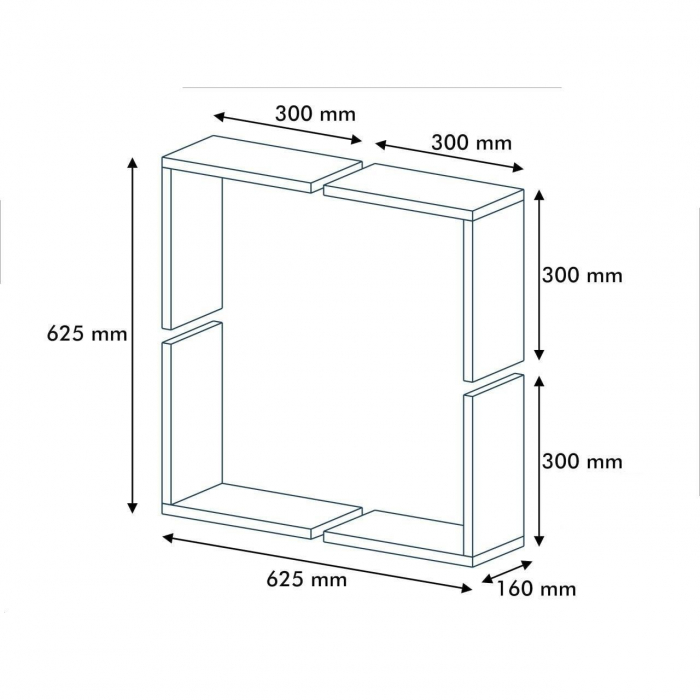 RAFT DECORATIV PERETE, MODULAR, SUSPENDAT, PAL MELAMINAT, ALB, 62.5X16X62.5 CM, ALPHA BOX, MINAR [2]