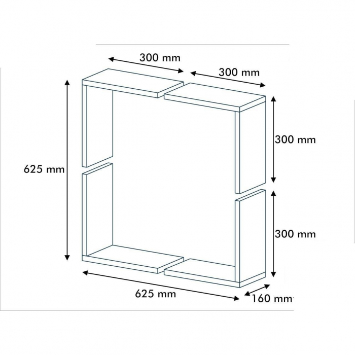 RAFT DECORATIV PERETE, MODULAR, SUSPENDAT, PAL MELAMINAT, NEGRU, 62.5X16X62.5 CM, ALPHA BOX, MINAR [2]