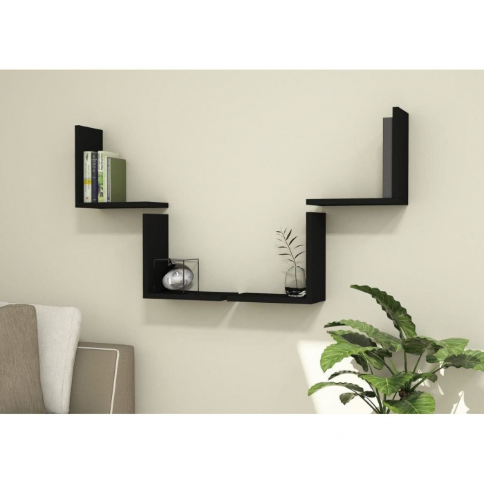 RAFT DECORATIV PERETE, MODULAR, SUSPENDAT, PAL MELAMINAT, NEGRU, 62.5X16X62.5 CM, ALPHA BOX, MINAR [4]