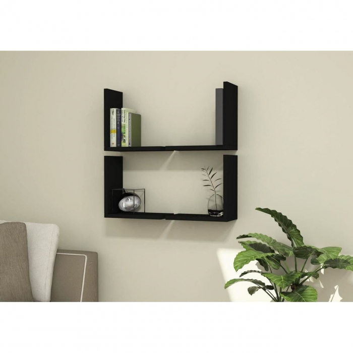RAFT DECORATIV PERETE, MODULAR, SUSPENDAT, PAL MELAMINAT, NEGRU, 62.5X16X62.5 CM, ALPHA BOX, MINAR [3]