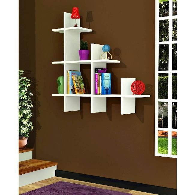 RAFT DECORATIV PERETE, SUSPENDAT, PAL MELAMINAT, ALB, 80X20X80 CM, WHITE SHELF, MINAR [4]