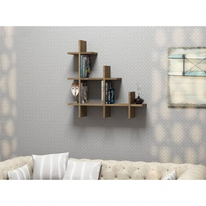 RAFT DECORATIV PERETE, SUSPENDAT, PAL MELAMINAT, NATUR, 80X20X80 CM, ISTAMBUL SHELF, MINAR [4]