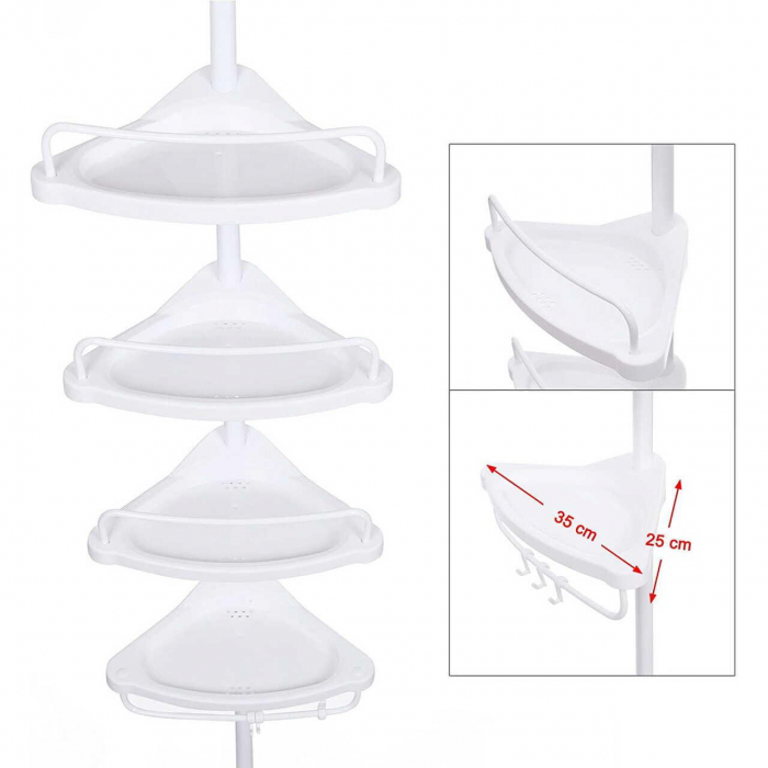 RAFT PENTRU BAIE/DUS, VASAGLE, REGLABIL, INOX, 4 RAFTURI, ALB, 85-305 CM [7]