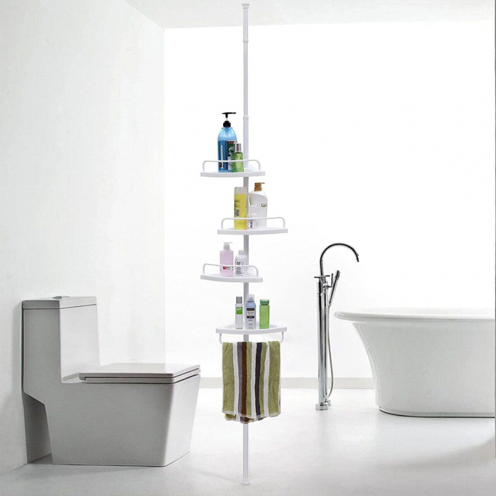RAFT PENTRU BAIE/DUS, VASAGLE, REGLABIL, INOX, 4 RAFTURI, ALB, 85-305 CM [6]