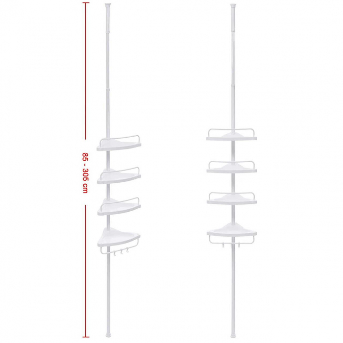 RAFT PENTRU BAIE/DUS, VASAGLE, REGLABIL, INOX, 4 RAFTURI, ALB, 85-305 CM [4]