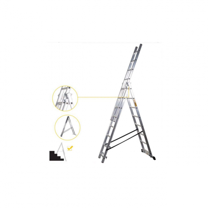 SCARA ALUMINIU, 3 TRONSOANE, 7 TREPTE, MAX 150 KG, 4.23 M, DRABEST [2]