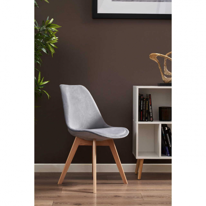 SCAUN BUCATARIE/LIVING, LEMN, CATIFEA, GRI, 49X60X82 CM, BARI [9]