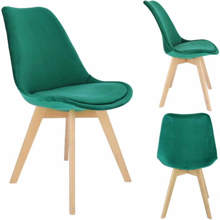 SCAUN BUCATARIE/LIVING, LEMN, CATIFEA, VERDE, 49X60X82 CM, BARI [7]