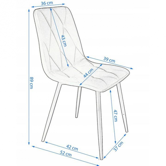 SCAUN BUCATARIE/LIVING, MATLASAT, CATIFEA, METAL, GRI, 44X52X89 CM, PIADO [2]