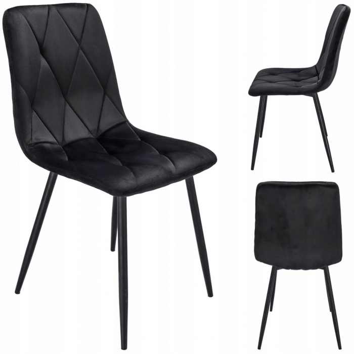 SCAUN BUCATARIE/LIVING, MATLASAT, CATIFEA, METAL, NEGRU, 44X52X89 CM, PIADO [6]
