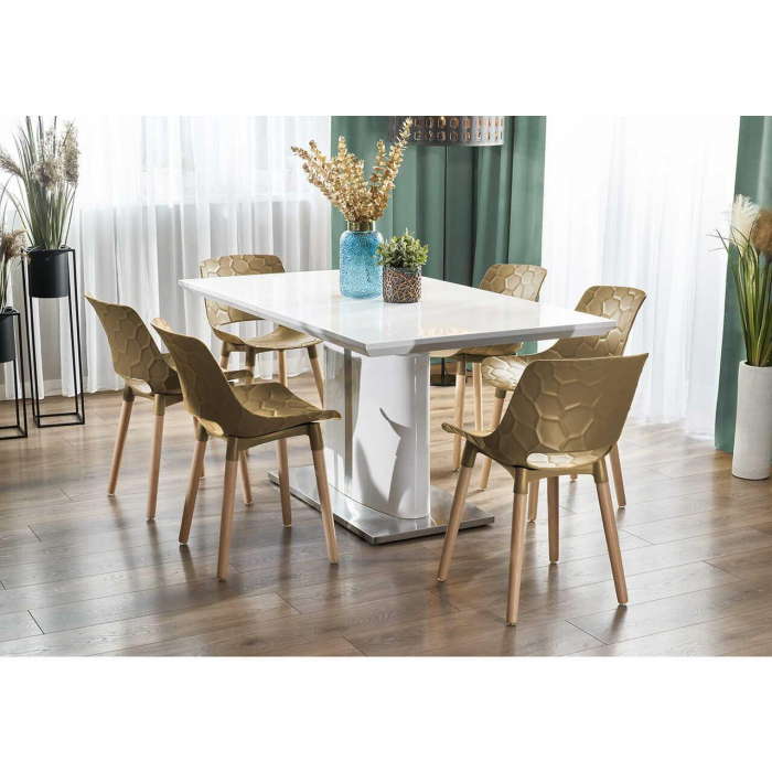 SCAUN BUCATARIE/LIVING, PP, LEMN, MAX 130 KG, BEJ, 45X55X77 CM, DAVIS [12]